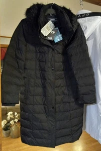 NWT WOMEN'S LANDS END MAX 600 DOWN LONG PUFFER COAT XL BLK REMOVABLE FUR HOOD - Picture 1 of 19