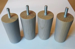 Set of 4 Solid Wooden Furniture Legs Natural Oak H-100mm Bolt M8 x 30mm - Picture 1 of 5