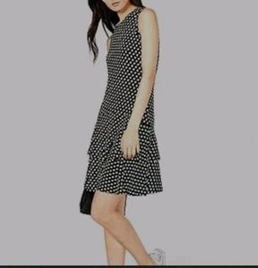 Vestido Michael Kors 1XL negro para mujer talla grande estampado de puntos poka en rodajas con volantes - Imagen 1 de 4