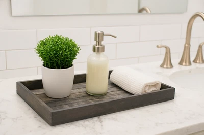 Bandeja para servir - Bandeja mediana antigua de madera manchada gris para decoración del hogar Foto 1 de 4