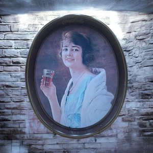 Vintage Coca-Cola Tray – Woman Holding Glass – 15” Oval Metal - Picture 1 of 9