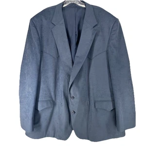 VTG Circle S Men Faux Suede Western Rockabilly Blazer Jacket Sport Coat Blue 54L - Picture 1 of 12
