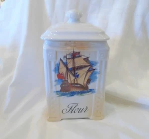 Victoria China Flour Canister Sailing Ship Design Czechoslovakia Lusterware 3123 - Bild 1 von 5