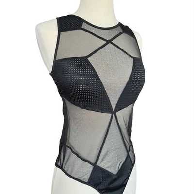 Calvin Klein Black Mesh Sheer Body Suit Goth Small - Image 1 of 4