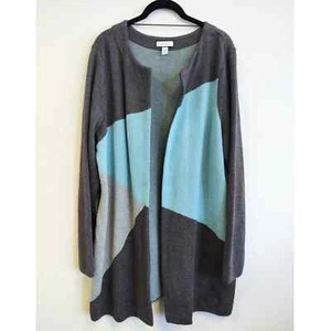 Charter Club Damen Cardigan Pullover Colorblock lang Staubband grau blau Größe Large - Bild 1 von 7