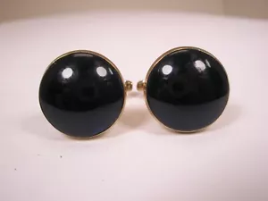 Convex Blue Cabochon Quality Vintage HICKOK Cuff Links simple plain - Picture 1 of 9