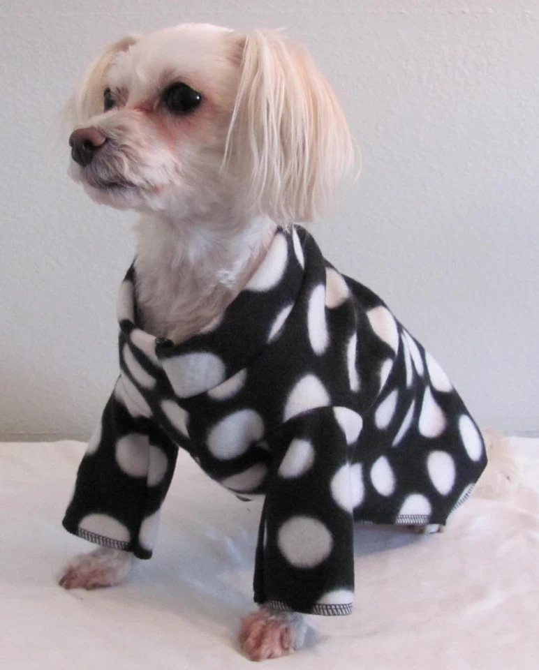 LLDOGCLOTHES Black w/ Dots Fleece Long Sleeve Shirt Dog Puppy Teacup Pet Clothes XXXS - Large
