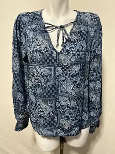 Lucky Brand Damen blau Paisley Top Shirt Large Viskose Langarm neu mit Etikett - Bild 1 von 6