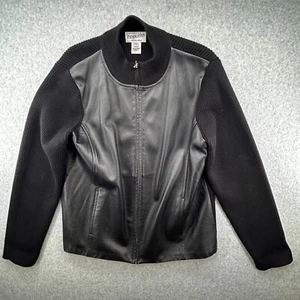 Vintage Pendleton Womens Leather & Merino Wool Jacket Size L Black Zip Front - Picture 1 of 13