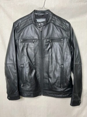 Chaqueta Abrigo Michael Kors Hombre Cuero Perforado Negro Moto Talla L Foto 1 de 4