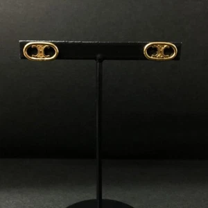 Unused CELINE Triomphe Gold Tone Pierced Earrings/3BD0096 - Picture 1 of 8