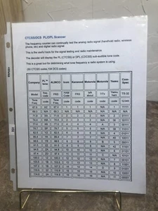 FREQUENCY COUNTER TESTING SHEET - CTCSS/DSC PF/DPL SCANNER TONE CODES SHEET - Picture 1 of 2