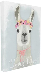 Stupell Industries Llama Love Pink Flower Tiara Oversized Stretched Canvas Wa... - Picture 1 of 6