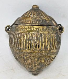 Antique Brass Coconut Shape Lime Paste Chuna Box Original Old Hand Crafted - Picture 1 of 10