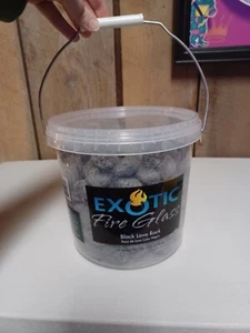 Exotic Fire Glass - Tumbled Black Lava Rock - 12 Pound Pail - NEW - Picture 1 of 12