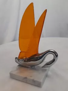 ** ( 1 ) Chrome Lighted Swan with Amber Wings Flying Hood Ornament Rat Hot Rod - Foto 1 di 6