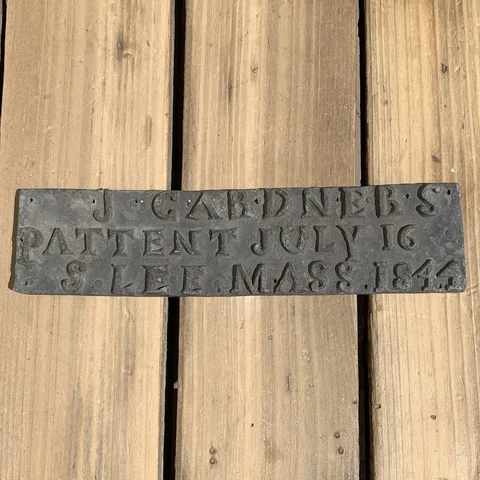 Antique 1844 James Gardner’s Patent Lee Mass. Cast Iron Name Plate 8.5” X 2” Cover