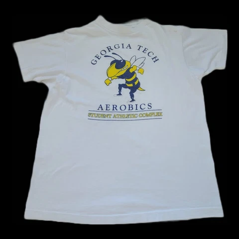 Georgia Tech Vtg Shirt Adult Medium White Single Stitch Aerobics Yellow Jacket Cover
