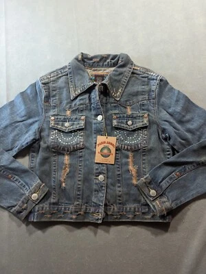 Paris Angel Jacket Women's Large Denim Trucker Distressed Designer Coat - Image 1 of 4