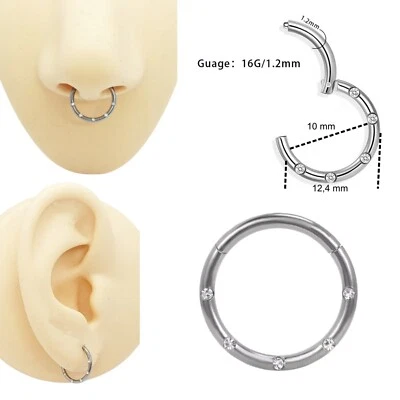 Orecchino septum clicker da naso cerchio con zirconi per elice cartilagine daith - Immagine 1 di 4
