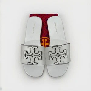 Tory Burch Ladies' Ines Leather Slide Sandal Shoe GARDENIA (Ivory) SIZE 10 - Picture 1 of 4