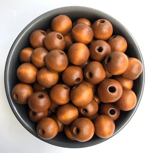Honey Brown Wood Beads 16mm Matte Wooden Round DIY Craft Jewellery Bead 25pcs - Picture 1 of 6