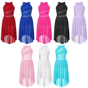 UK Girls Sleeveless Sparkle Modern Jazz Latin Ballet Leotard Dress Tulle Skirt - Picture 1 of 75