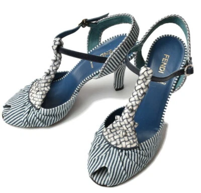 Zapatos FENDI talla 36 correa al tobillo denim a rayas para mujer Foto 1 de 4
