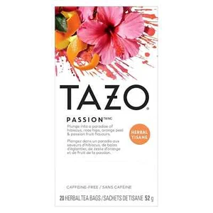 Bolsas de té de hierbas TAZO Passion, heladas o calientes, sin cafeína, 20 bolsas de té en total - Imagen 1 de 4
