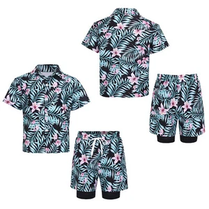 Boy Sunsuit Tropical Swimsuit UPF 50+ Shirts With Boardshorts Seaside Sets Swim - Picture 1 of 54