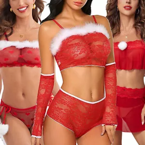 Women Sexy Christmas Costume Teddy Lingerie Red Santa Babydoll Sleepwear Chemise - Picture 1 of 53