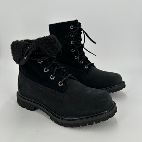 Timberland Authentics Teddy Fleece stivali pieghevoli nero nabuk 8 5 donna WP