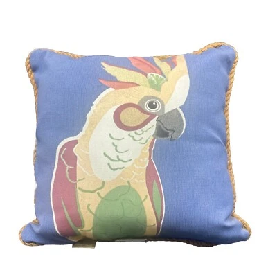 ALLEN & ROTH PARROT BIRD, INDOOR/OUTDOOR THROW PILLOW, ROPE EDGE. 17” SQUARE - Image 1 of 3