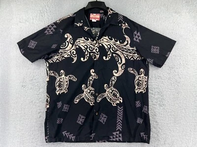 Camisa Hawaiana RJC Para Hombres Extra Grande Negra Beige Púrpura Floral Tortuga Marina Hecha en EE. UU. Foto 1 de 4