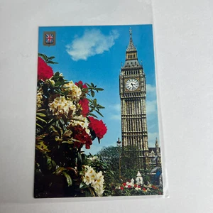 Big Ben Clock England Flowers Postcard - Picture 1 of 5