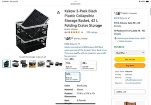 Kekow 42 L Plástico Plegable Apilable Cesta de Almacenamiento Caja Negra Paquete de 3 - Imagen 1 de 2
