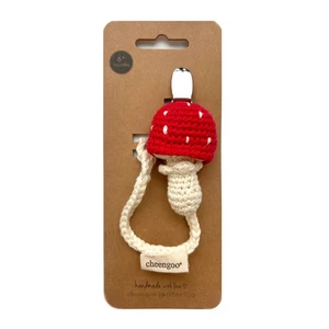 Cheengoo Toadstool Crochet Pacifier Clip, Red/White - Picture 1 of 1