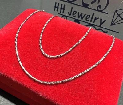 18K White Gold Rounded Bars/ Bamboo Style Diamond Cut Pattern Necklace - Image 1 of 4