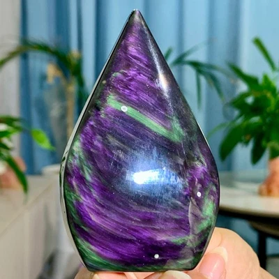 143G AAA Grade Natural Rainbow Eye Obsidian Quartz Crystal Teardrop Healing Gift - Image 1 of 4