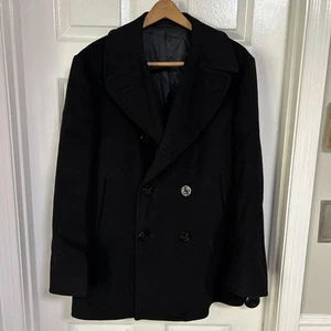 Vtg 1960s US Navy Men’s Kersey Wool Pea Coat jacket Size 40R - Picture 1 of 9