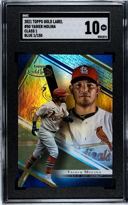 2021 Topps Gold Label #50 Yadier Molina BLUE /150 SGC 10 GEM MIN (1/150) - Image 1 of 2
