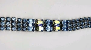 "Pulsera vintage blanca firmada diamantes de imitación azul Ab 7"" elegantes piedras rectangulares" - Imagen 1 de 12