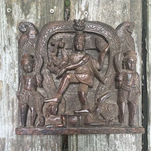Antique Karthikeya Kavadi Carved Wood Panel Hindu God - Picture 1 of 2