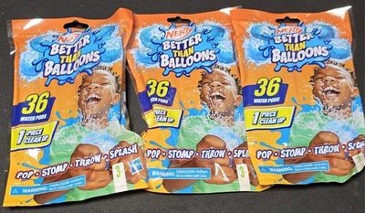 Nerf Better Than Balloons - Pop Stomp Throw Splash - Lot Of (3) Bags - 108 Pods - Image 1 of 3
