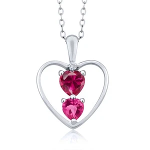 925 Sterling Silver Created Ruby Pink Created Sapphire and White Moissanite - Picture 1 of 4