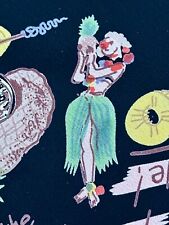 1950's PINEAPPLES HAWAII HULA HULA Novelty SCARF Barkcloth Era Vintage Fabric