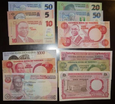 Nigeria 12 pcs all different 1-1000 Naira Phound 1958-2022 - Image 1 of 4
