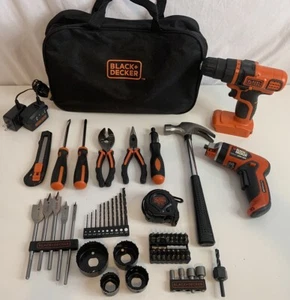 Black & Decker Home Tool Set Drills Screwdrivers Pilers Bits Hammer Case - Picture 1 of 5