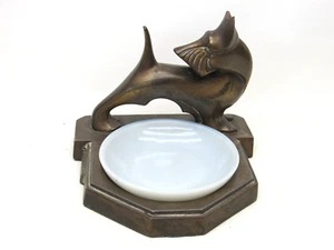 Art Deco Scottish Terrier Frankart Bronze Ashtray Milk Glass Statue Scottie Dog - Picture 1 of 19