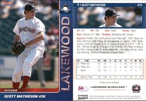 Scott Mathieson 2004 Choice Lakewood BlueClaws #15 RC Card Oklahoma City 89ers - Picture 1 of 1